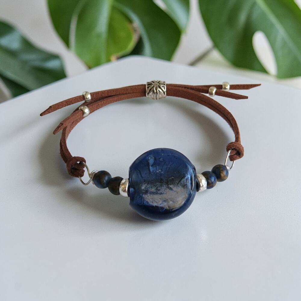 Cobalt Blue Stained Glass Boho Bracelet with Jasper Beads